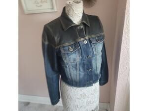 LKNW BCBGMAXAZRIA denim leather jacket unique fun M